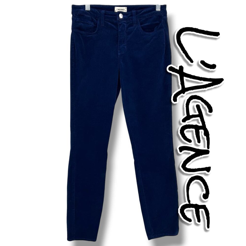 L'AGENCE Margot High Rise Skinny Velvet Jeans Navy Blue Size 27 Stretch Made USA